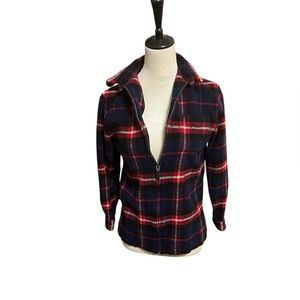 Lauren Ralph Lauren 100% Pure Wool Full Zip Jacket Navy Red plaid Women's PS